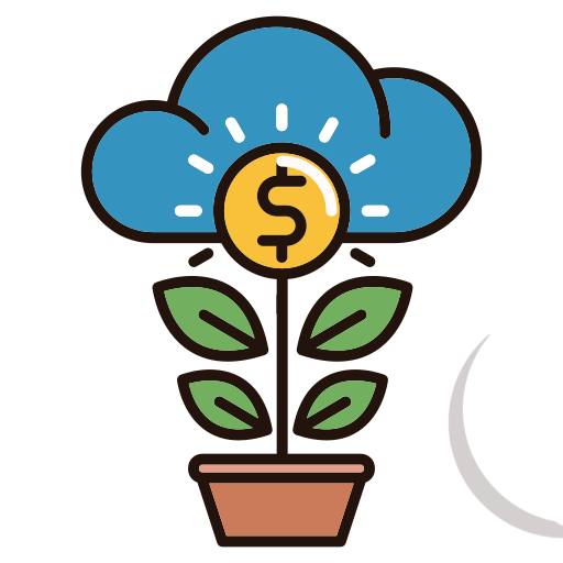 an illustration of a plant growing out of soil with a multicolored ring around it, symbolizing general investing